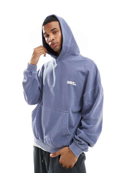 Sudadera azul lavado extragrande con capucha y estampado en la espalda Originals de Jack & Jones - view 1