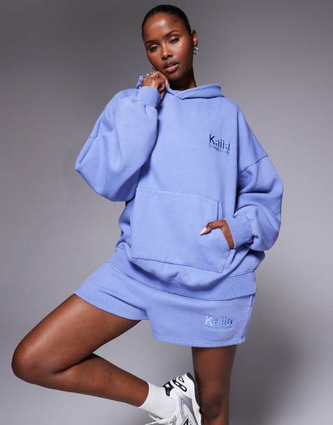 Sudadera azul lavado extragrande con capucha y logo de Kaiia (parte de un conjunto) - view 1