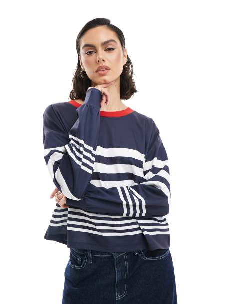 Sudadera azul marino a rayas marineras extragrande de ASOS DESIGN - view 1