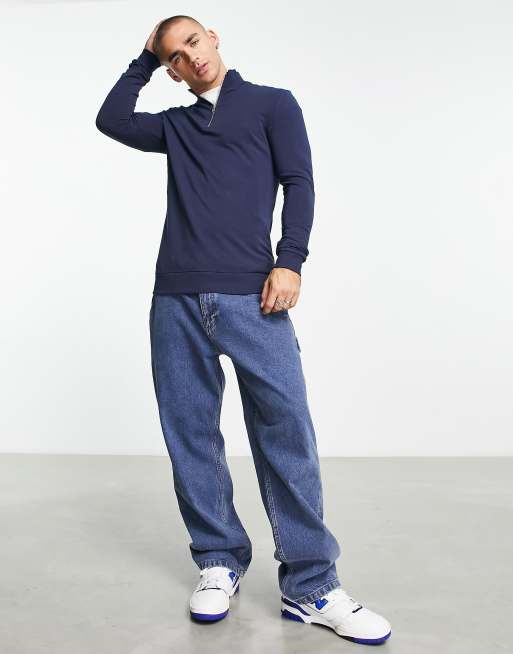 Sudadera azul marino ajustada con media cremallera de ASOS DESIGN