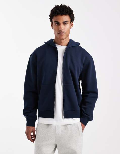 Sudadera azul marino básica de corte cuadrado holgado con capucha y cremallera Essentials de ASOS DESIGN - view 1