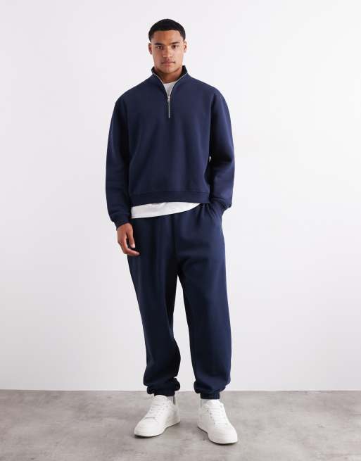 Sudadera azul marino básica de corte cuadrado holgado con cremallera corta Essentials de ASOS DESIGN, 2 de 6