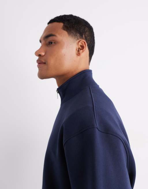 Sudadera azul marino básica de corte cuadrado holgado con cremallera corta Essentials de ASOS DESIGN, 4 de 6
