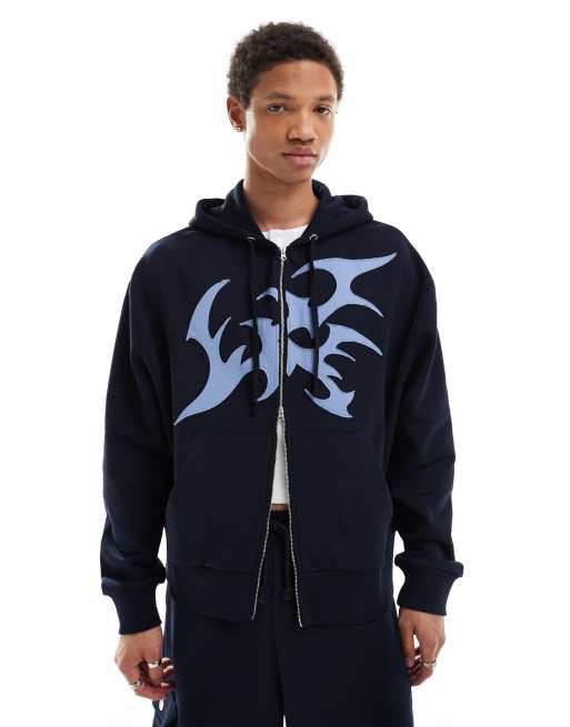 Sudadera azul marino con capucha, cremallera y detalle bordado de COLLUSION (parte de un conjunto)