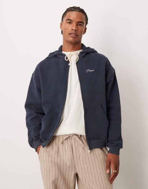 Sudadera azul marino con capucha, cremallera y logo de Pompeii - view 1