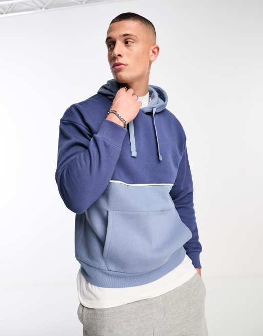 Sudadera azul marino con capucha y diseño color block de Another Influence
