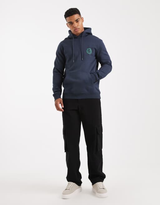 Sudadera azul marino con capucha y estampado trasero "Trail Club" de ONLY & SONS, 2 de 5