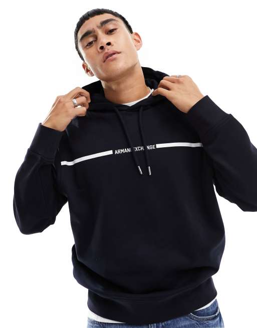 Sudadera azul marino con capucha y franja del logo en el pecho de Armani Exchange