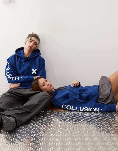 Sudadera azul marino con capucha y logo de COLLUSION Unisex - view 1