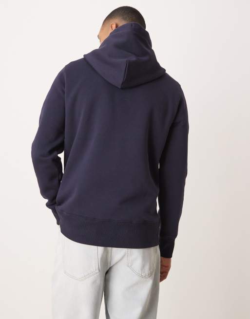 Sudadera azul marino con capucha y logo de cuadros escoceses de