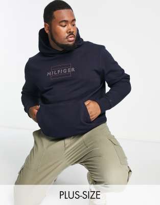 Sudadera azul marino con capucha y logo lineal de bandera de Tommy Hilfiger Big & Tall