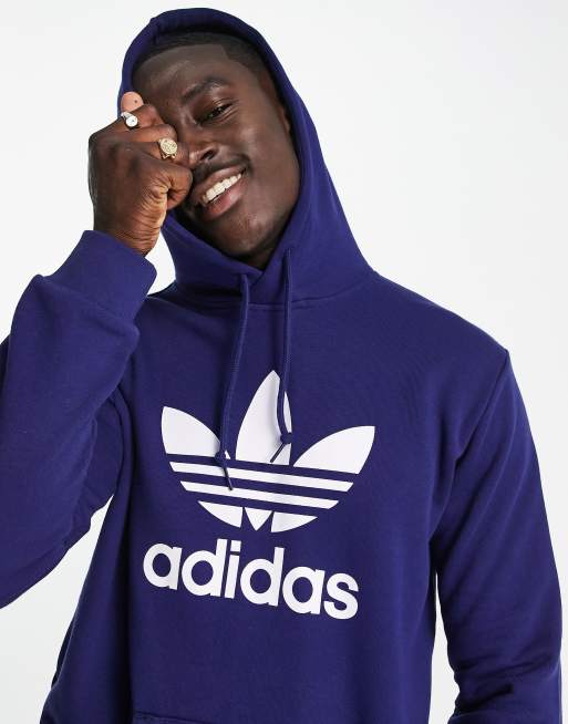 Sudadera azul marino con capucha y trébol grande adicolor de adidas Originals