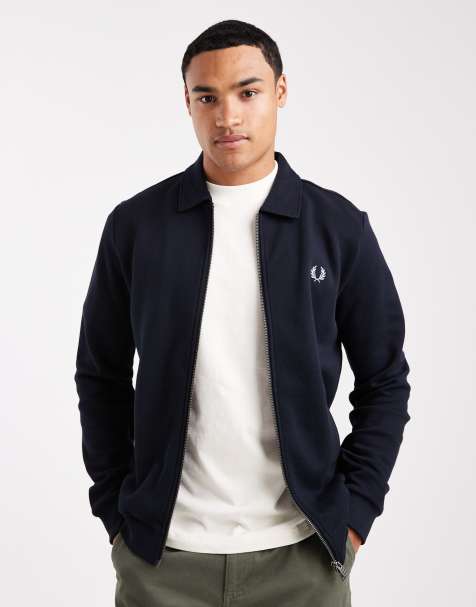 Sudadera azul marino con cremallera y cuello de solapas de Fred Perry - view 1