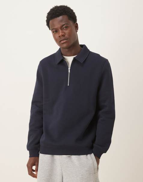 Sudadera azul marino con cuello de solapas y cremallera corta Essentials de ASOS DESIGN - view 1