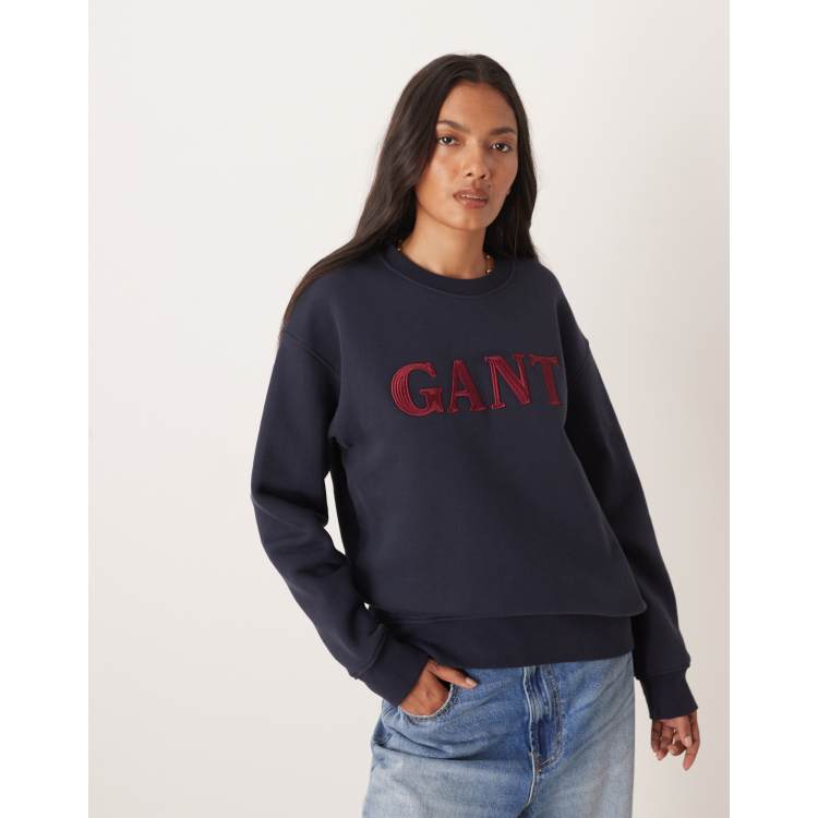 Sudadera azul marino con cuello redondo y logo en el pecho de GANT