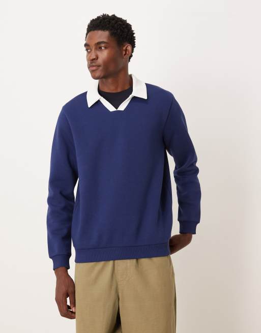 Sudadera azul marino con cuello tipo polo acanalado de ASOS DESIGN