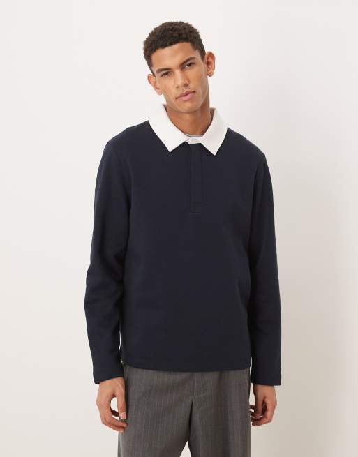 Sudadera azul marino con cuello tipo polo en contraste de ASOS DESIGN