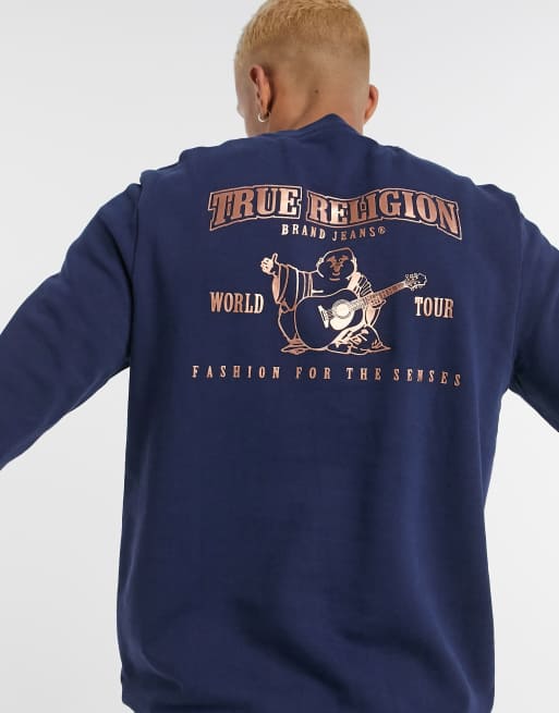Sudadera azul marino con estampado del logo en la parte posterior de True Religion