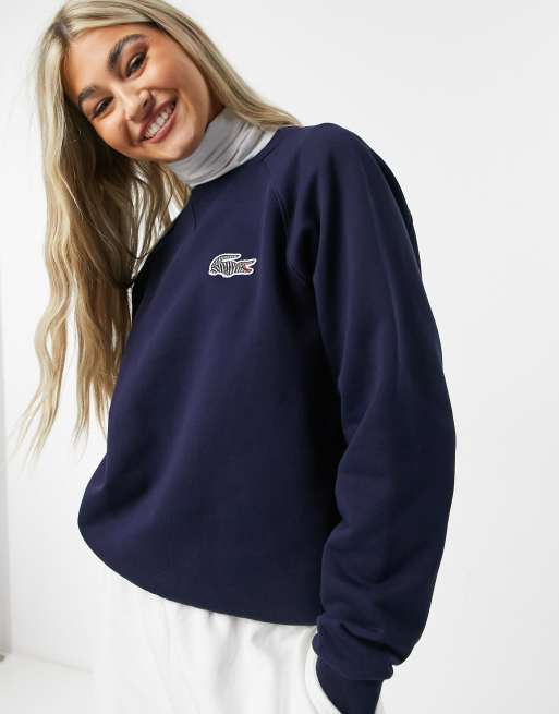 Sudadera azul marino con logo de cocodrilo estampado de Lacoste x National Geographic