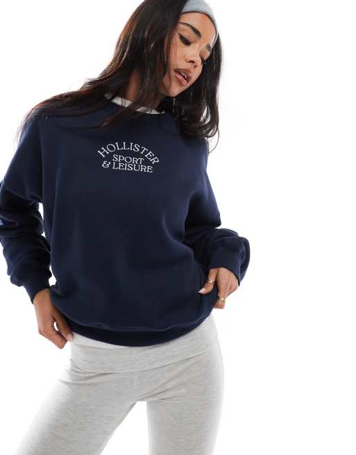 Sudadera azul marino con logo de texto de Hollister