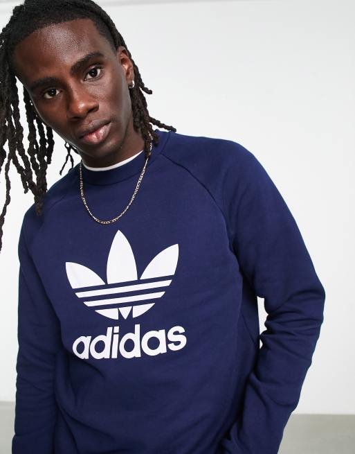 Condicional Insustituible Encommium Sudadera azul marino con logo de trébol grande adicolor de adidas Originals  | ASOS