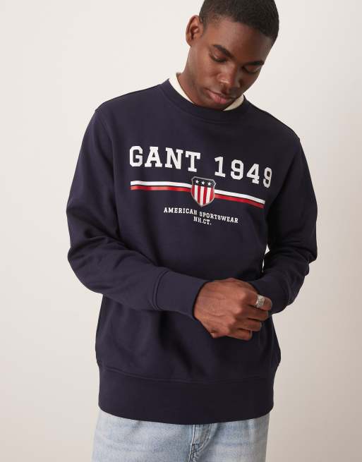 Sudadera azul marino con logo grande de GANT ASOS
