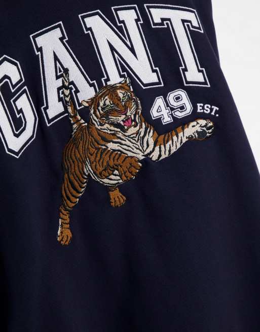 Sudadera azul marino con logo grande estampado de estilo