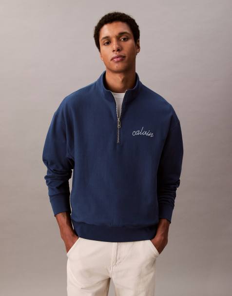 Sudadera azul marino con logo y cremallera corta premium de Calvin Klein Jeans - view 1