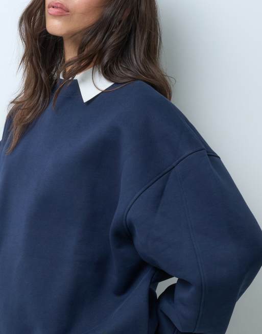 Sudadera azul marino con mangas cocoon de tejido grueso de 500 g/m2 premium de ASOS DESIGN, 3 de 4