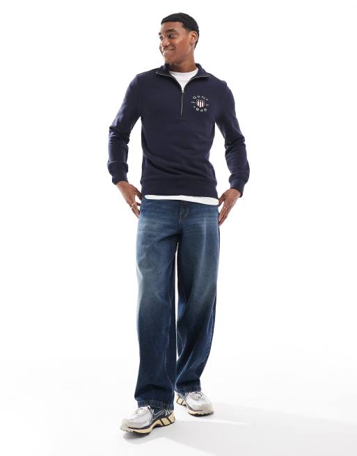 Sudadera azul marino con media cremallera y logo de escudo 1949 de GANT, 4 de 4