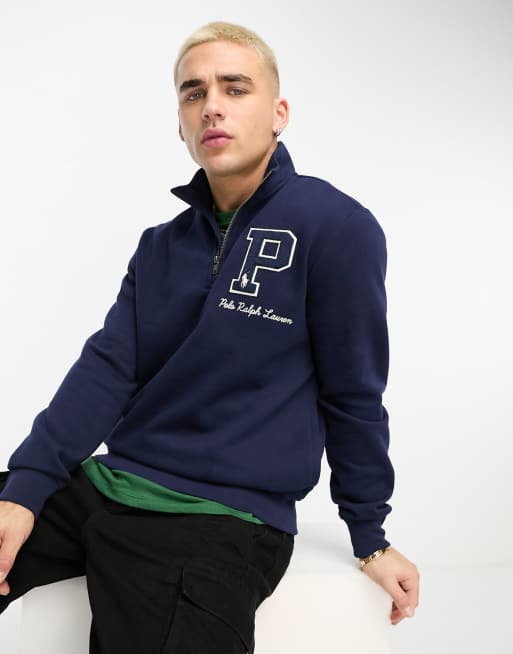 Sudadera azul marino con media cremallera y logo en el pecho y la espalda de la colaboraci n exclusiva de Polo Ralph Lauren x ASOS