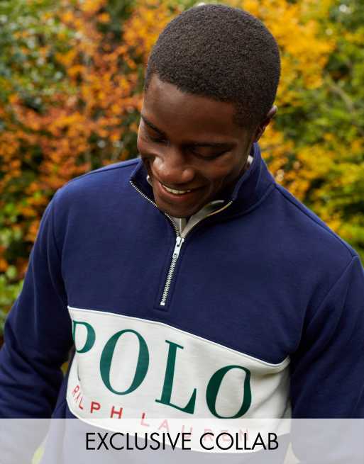 Sudadera azul con media cremallera y panel con logo de la colaboración exclusiva de Polo Ralph Lauren x ASOS | ASOS