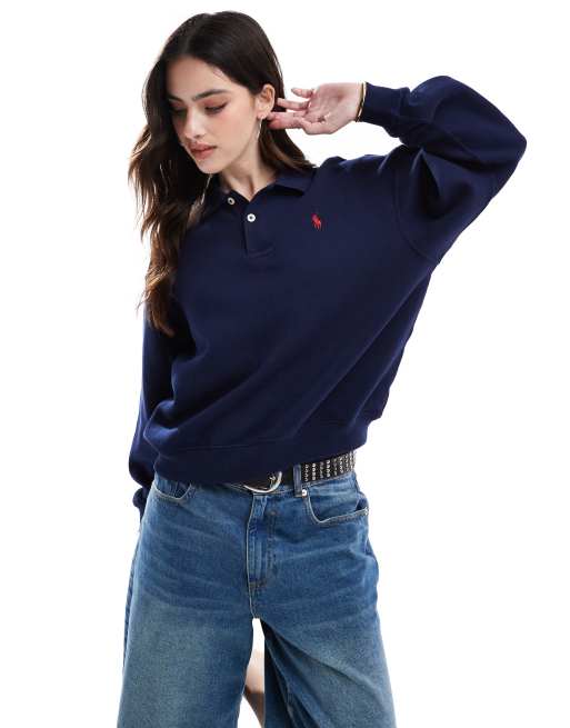 Sudadera azul marino con solapas y logo de Polo Ralph Lauren, 2 de 4