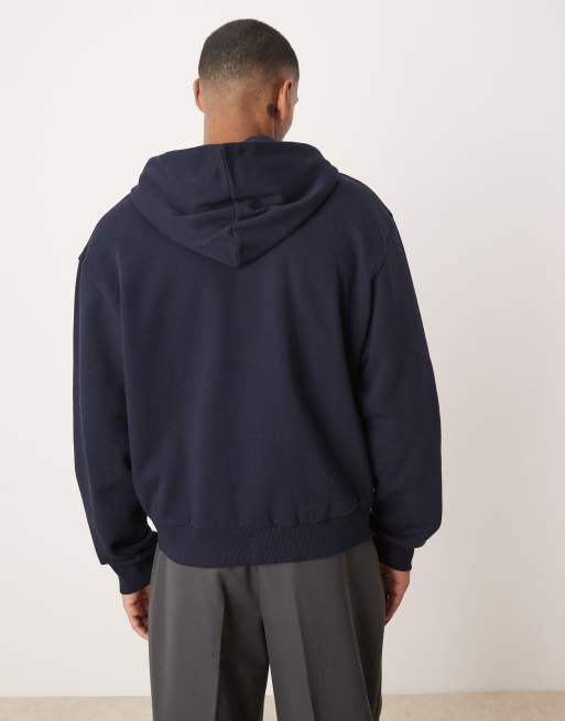 Sudadera azul marino de corte cuadrado con capucha, cremallera y estampado "Berlin" de ASOS DESIGN, 4 de 4