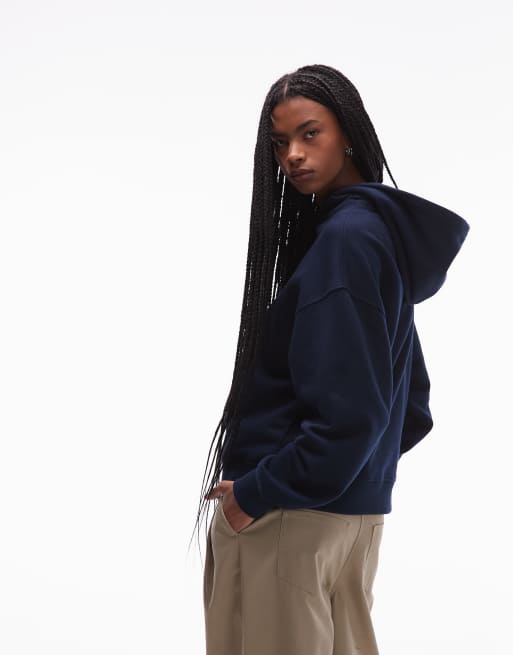 Sudadera azul marino de corte cuadrado con capucha y parche del logo de Tommy Jeans, 4 de 4