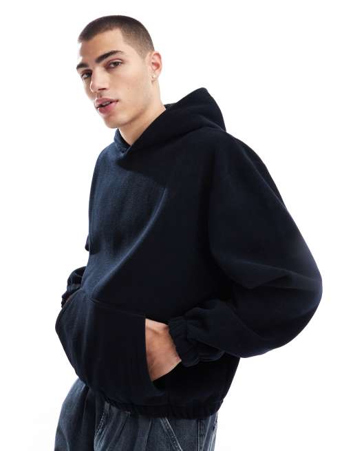 Sudadera azul marino de corte cuadrado extragrande con capucha de felpa de ASOS DESIGN
