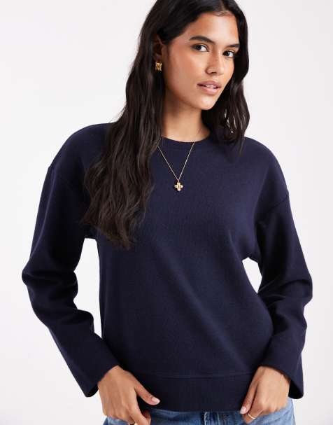Sudadera azul marino de manga larga de punto suave al tacto de mezcla de algodón de Threadbare - view 1