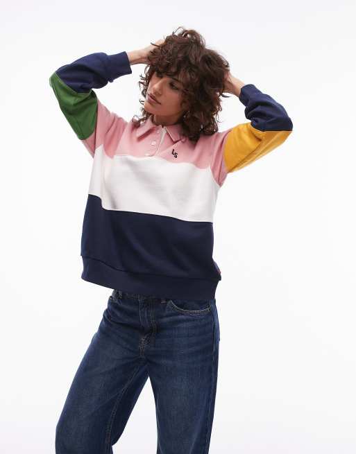 Sudadera azul marino estilo polo de rugby con diseño color block y logo de Levi's