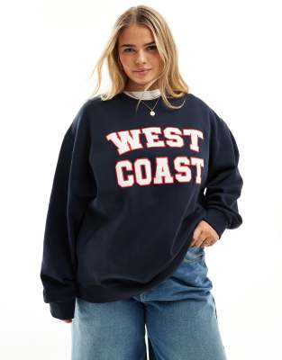 Sudadera azul marino extragrande con aplicación gráfica 