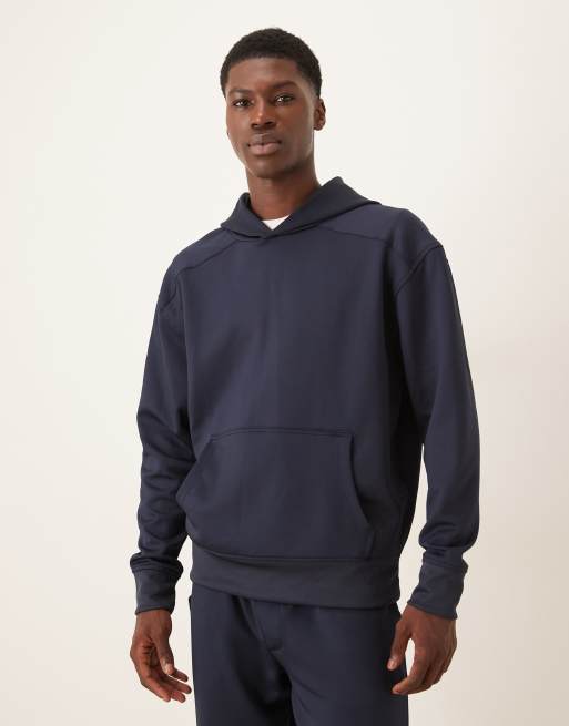 Sudadera azul marino extragrande con capucha de tejido efecto neopreno de ASOS DESIGN (parte de un conjunto)