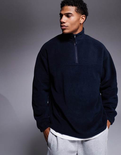 Sudadera azul marino extragrande con cremallera corta de felpa de ASOS DESIGN