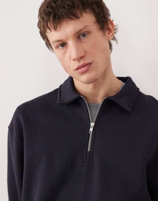 Sudadera azul marino extragrande con cuello de solapas y cremallera de tejido grueso de ASOS DESIGN, 5 de 5