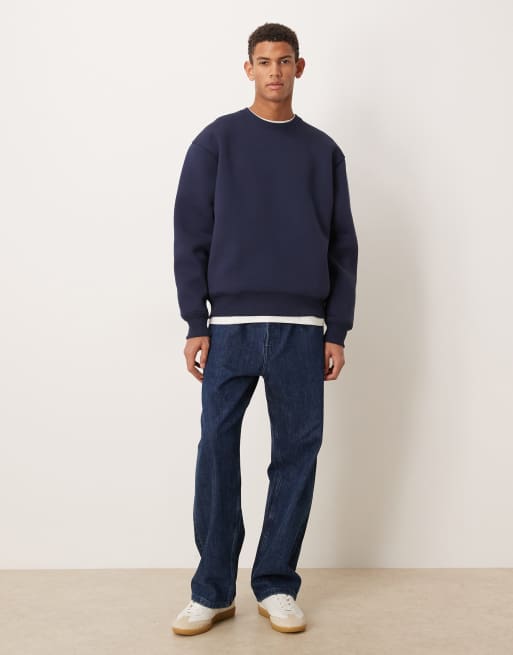 Sudadera azul marino extragrande con cuello redondo de tejido grueso efecto neopreno de ASOS DESIGN, 2 de 5
