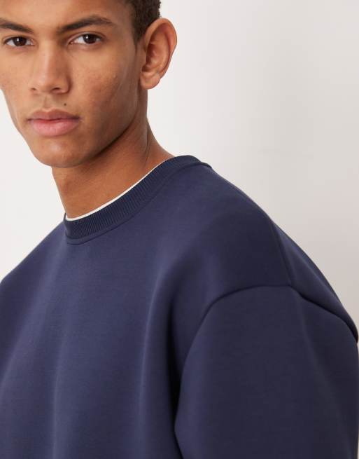 Sudadera azul marino extragrande con cuello redondo de tejido grueso efecto neopreno de ASOS DESIGN, 5 de 5