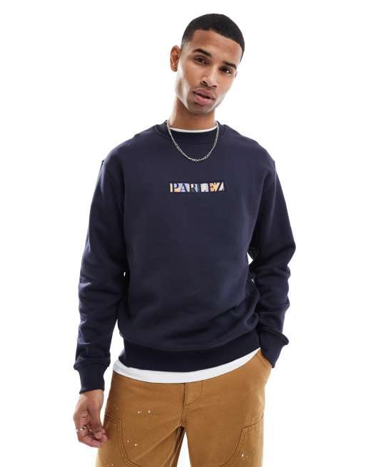 Sudadera azul marino extragrande con cuello redondo y logo bordado de Parlez