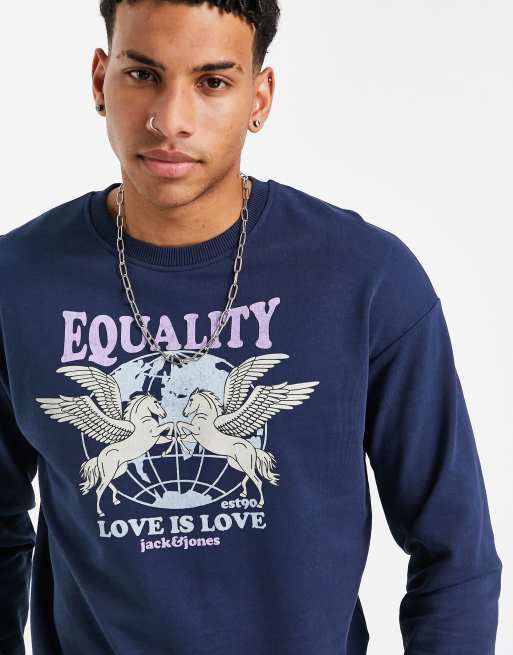 Sudadera azul marino extragrande con estampado de Pegaso Pride de Jack & Jones Originals