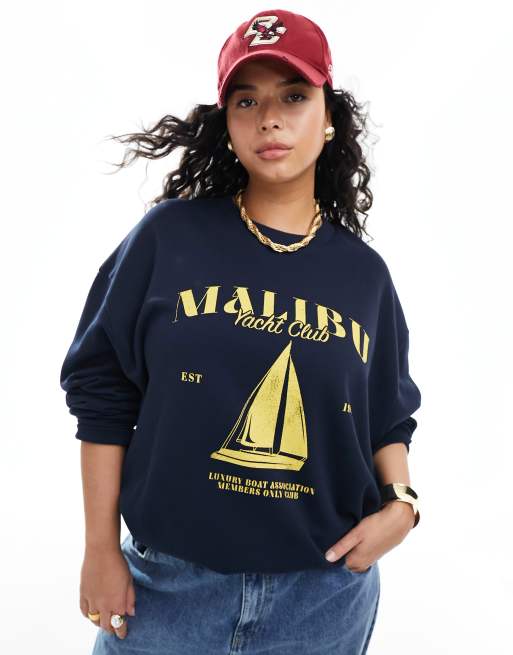 Sudadera azul marino extragrande con estampado gráfico 