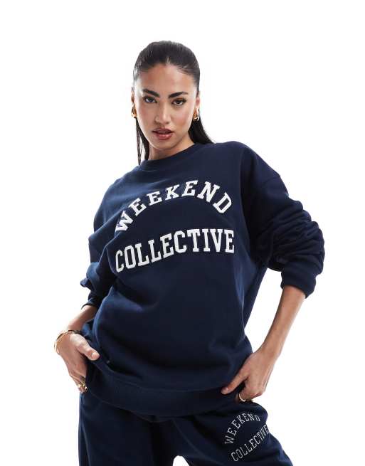 Sudadera azul marino extragrande con logo de Weekend Collective (parte de un conjunto)
