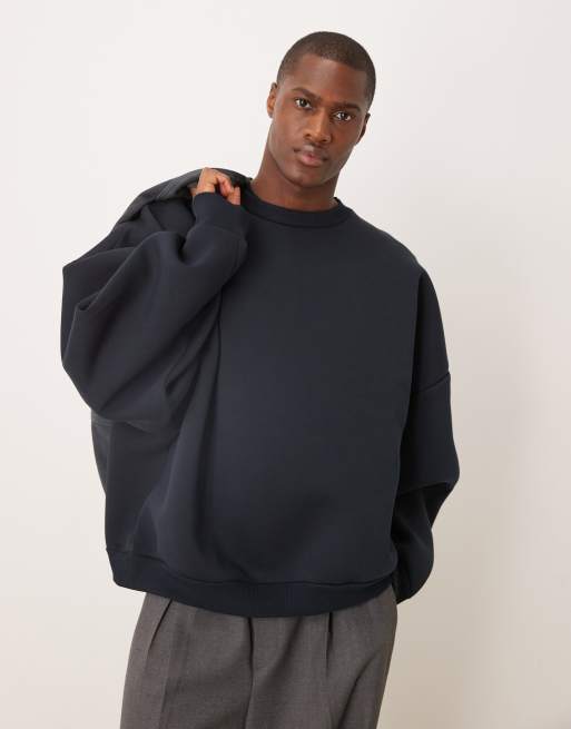 Sudadera azul marino extragrande de tejido grueso efecto neopreno de ASOS DESIGN