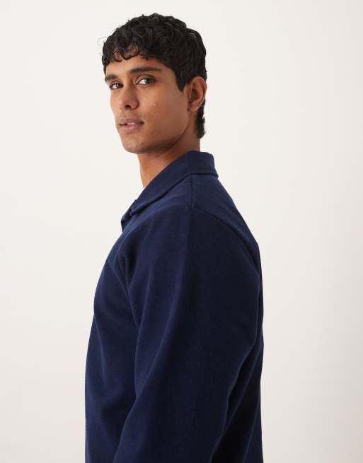 Sudadera azul marino holgada con bajo sobrehilado de tejido efecto lana de ASOS DESIGN, 4 de 5
